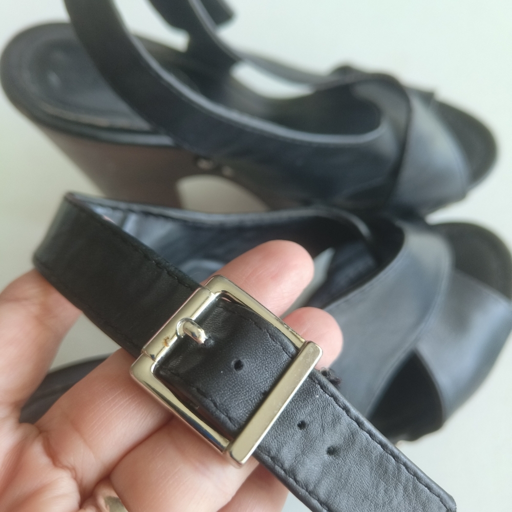 Breckelle's women's platform shoes size 8 Black/brown with open cross toe - Picture 11 of 12